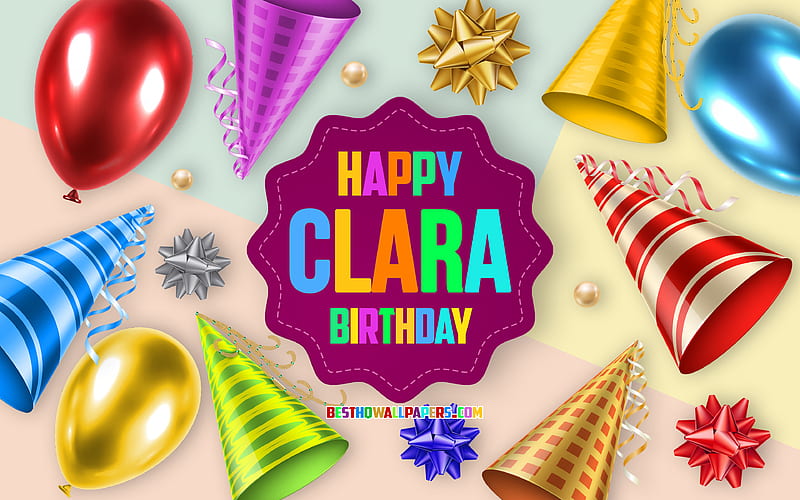 Happy Birtay Clara, Birtay Balloon Background, Clara, creative art, Happy Clara birtay, silk bows, Clara Birtay, Birtay Party Background, HD wallpaper