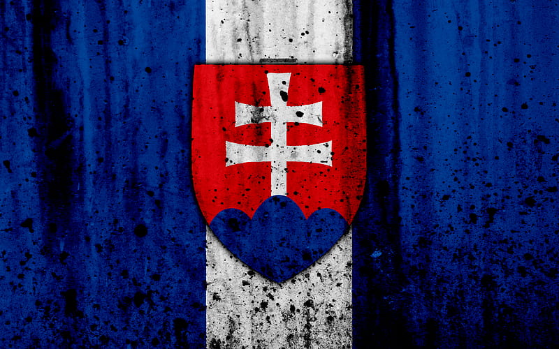 Slovakia national football team logo, grunge, Europe, football, stone texture, soccer, Kazakhstan, Slovakia national teams, HD wallpaper