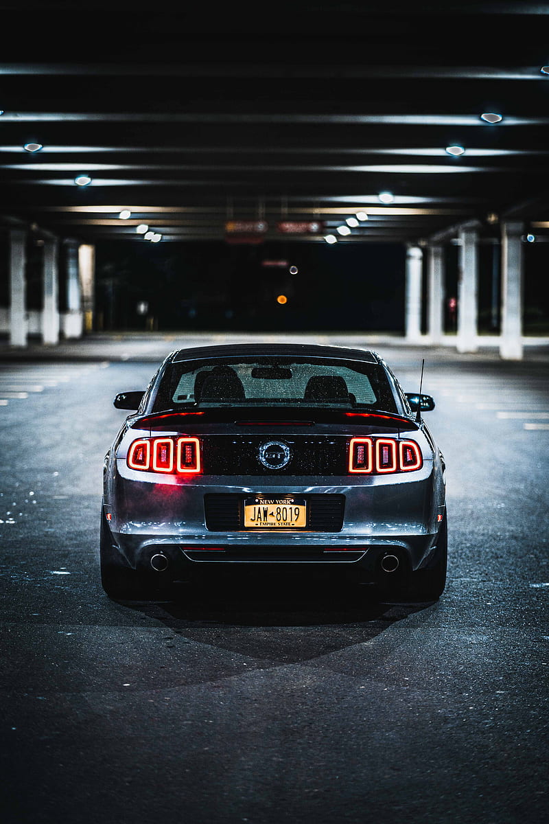 ford mustang gt, ford mustang, rear view, headlights, HD phone wallpaper