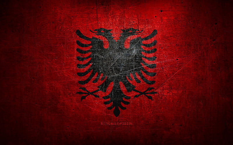 Albanian metal flag, grunge art, European countries, national symbols, Albania flag, metal flags, Flag of Albania, Europe, Albanian flag, Albania, HD wallpaper