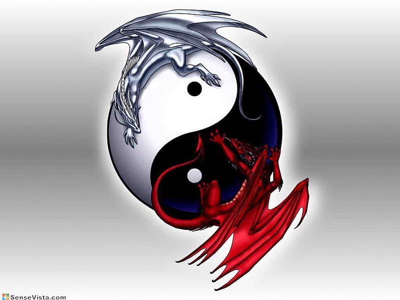 Yin Yang Dragons, yang, yin, dragons, HD wallpaper