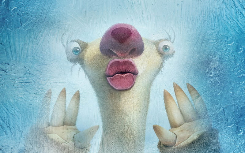 Ice Age: Collision Course (2016), window, movie, manny, ice age, lips, glass, animation, pixar, collision course, funny, pink, blue, HD wallpaper