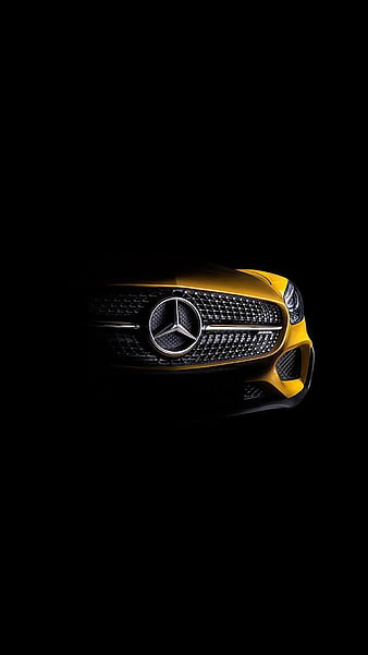 Yellow Mercedes, mercedes benz, car, logo, HD phone wallpaper