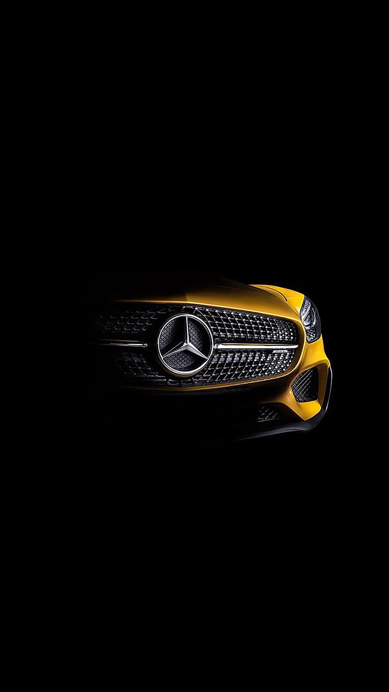 Yellow Mercedes , mercedes benz, car, logo, HD phone wallpaper