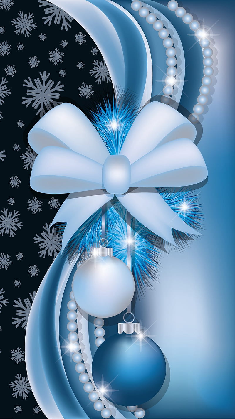 Christmas, blue, decoration, ribon, shine, snowflakes, HD phone ...