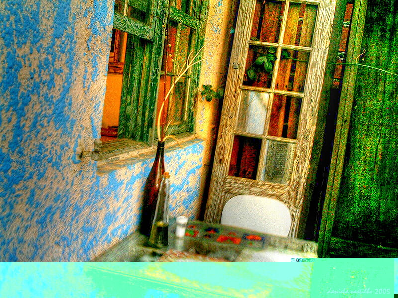 Peeling paint, house, window, colourful, paint, bottle, abondened, old, glass, bright, HD wallpaper
