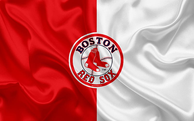 Boston Red Sox logo, silk texture, american baseball club, red white flag, emblem, MLB, Boston, Massachusetts, USA, Major League Baseball, HD wallpaper