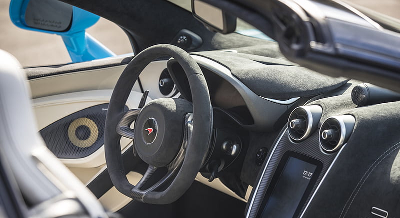 2018 McLaren 570S Spider (Color: Curacao Blue) - Interior, Detail , car, HD wallpaper