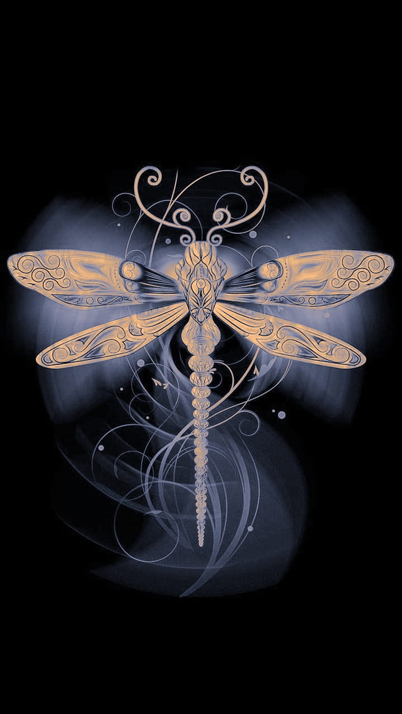 Negitive Dragonfly, black, cool, gold, golden, nature, yellow, HD phone  wallpaper | Peakpx