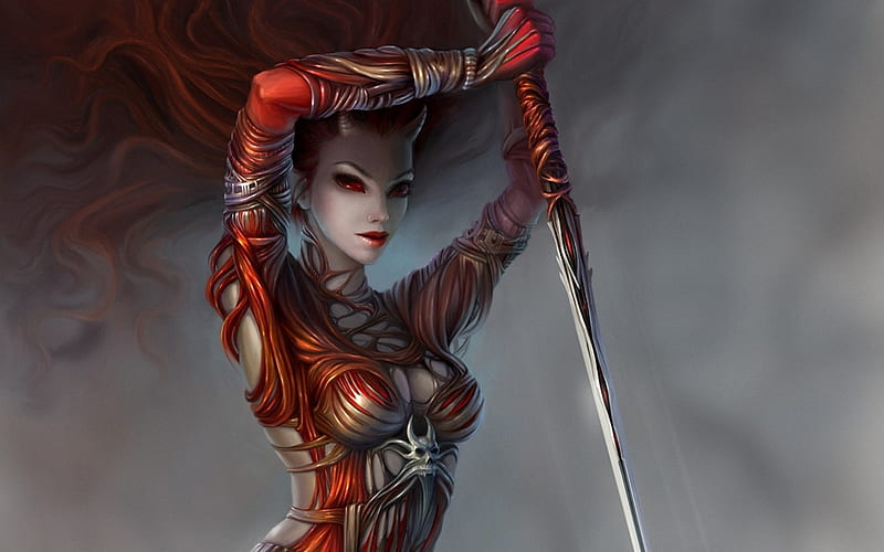 Wallpaper devil girl, cyberpunk, girl warrior, art desktop