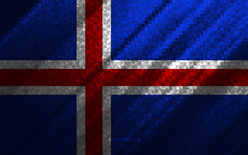 Flag of Iceland, multicolored abstraction, Hungary mosaic flag, Europe, Iceland, mosaic art, Iceland flag, HD wallpaper