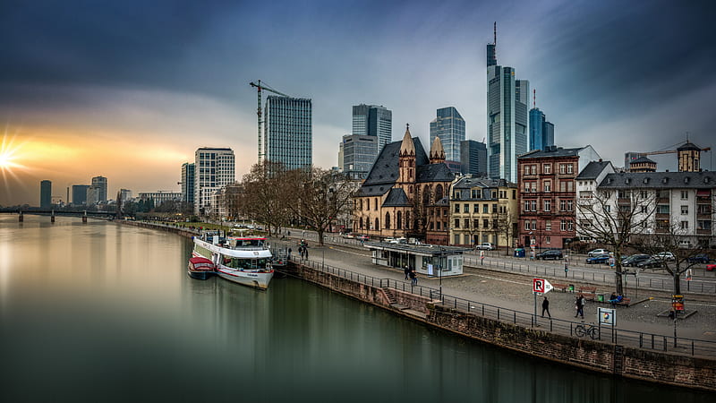 Cities, Frankfurt, Building, Germany, River, HD wallpaper