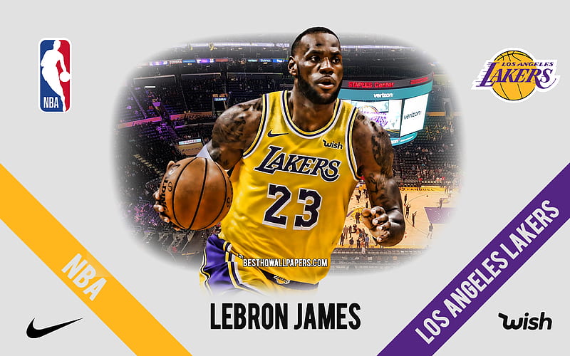 LeBron James, Los Angeles Lakers, American Basketball Player, NBA, portrait, USA, basketball, Staples Center, Los Angeles Lakers logo, HD wallpaper