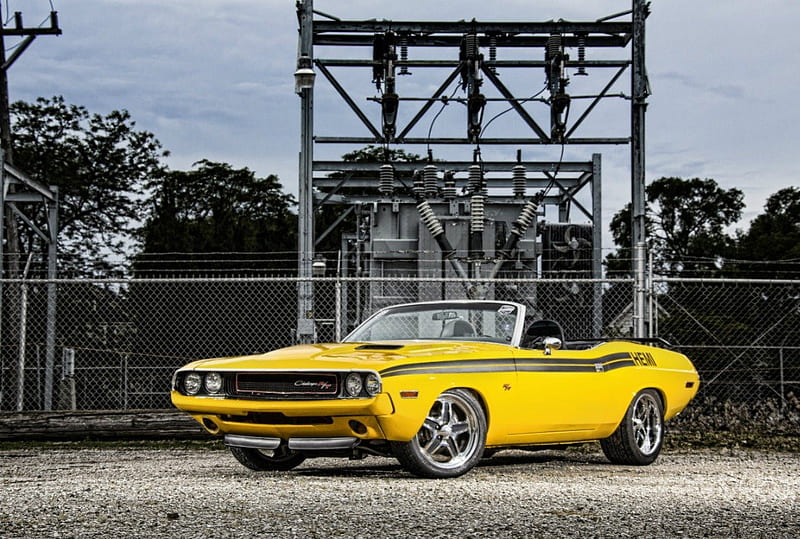 Yellow Challenger, mopar, dodge, rt, conv, HD wallpaper