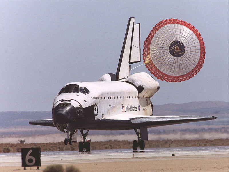 Space Shuttle Landing with Parachute, parachute, space shuttle, HD wallpaper