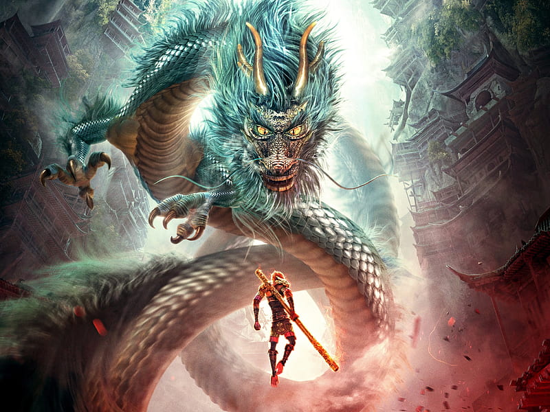 Dragon, fantasy, heroes is back, kong monkey, HD wallpaper