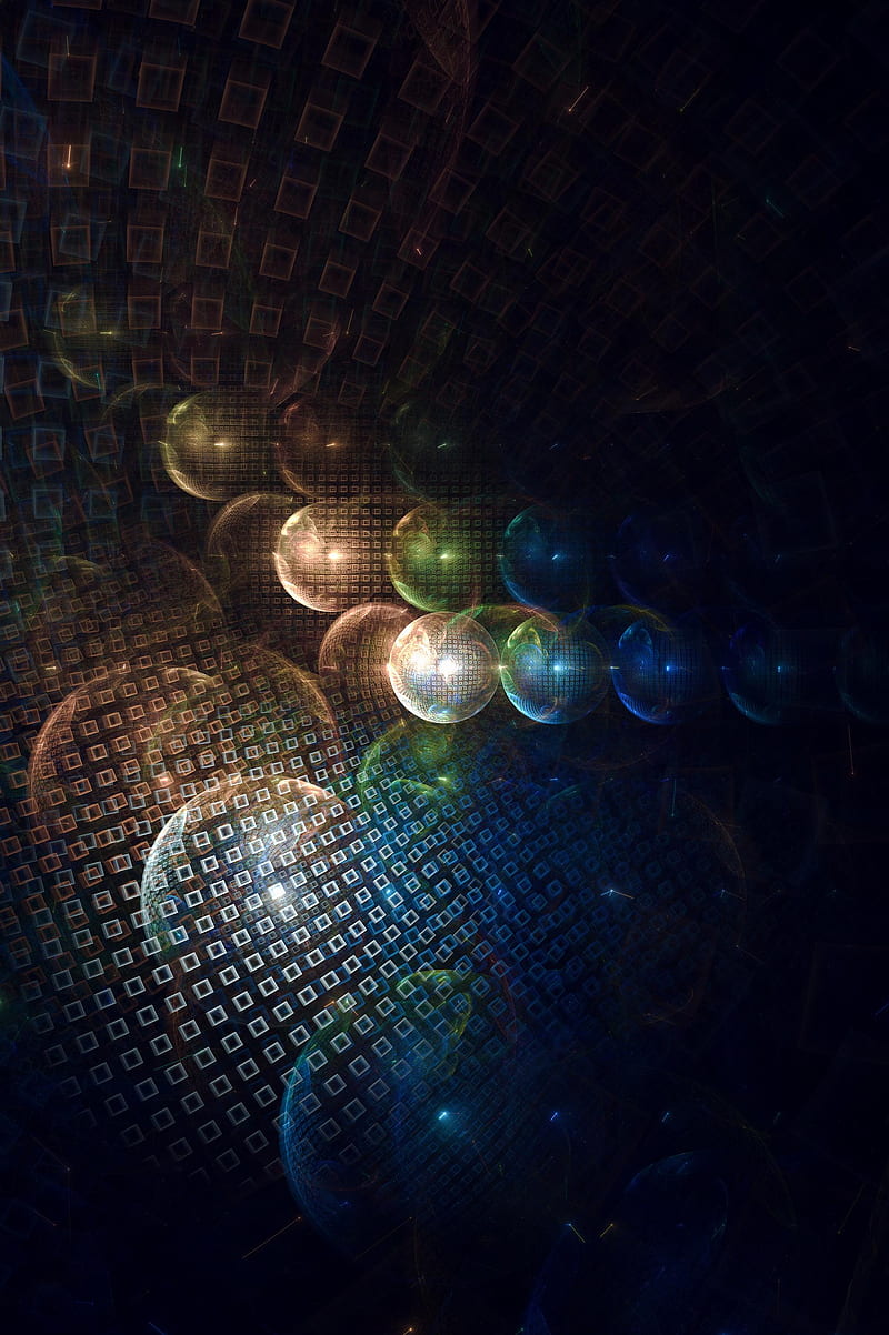 ball, circles, squares, glare, glow, HD phone wallpaper