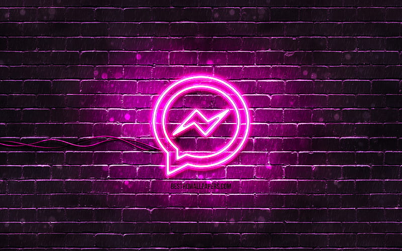 Facebook Messenger purple logo purple brickwall, Facebook Messenger logo, messengers, Facebook Messenger neon logo, Facebook Messenger, HD wallpaper