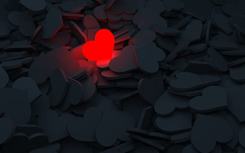 Red glowing heart, red light heart, 3d red heart, 3d heart background, red  heart on black heart background, HD wallpaper | Peakpx