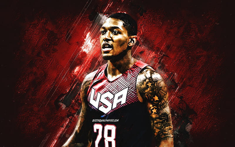 Bradley Beal, USA national basketball team, USA, American basketball player, portrait, United States Basketball team, red stone background, HD wallpaper