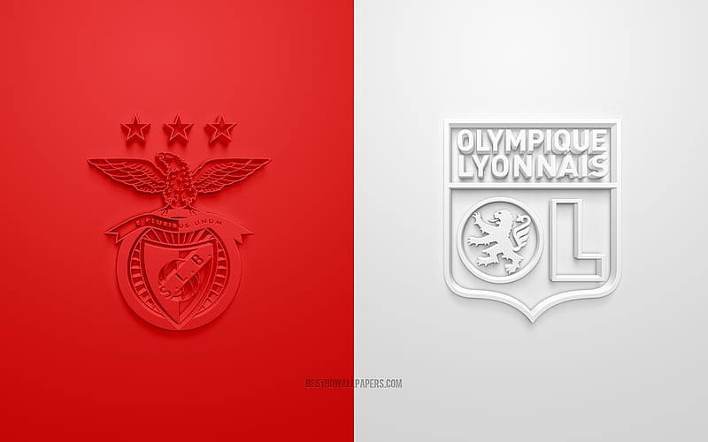 SL Benfica vs Olympique Lyonnais, Champions League, 2019, promo, football match, Group G, UEFA, Europe, SL Benfica, Olympique Lyonnais, 3d art, 3d logo, HD wallpaper