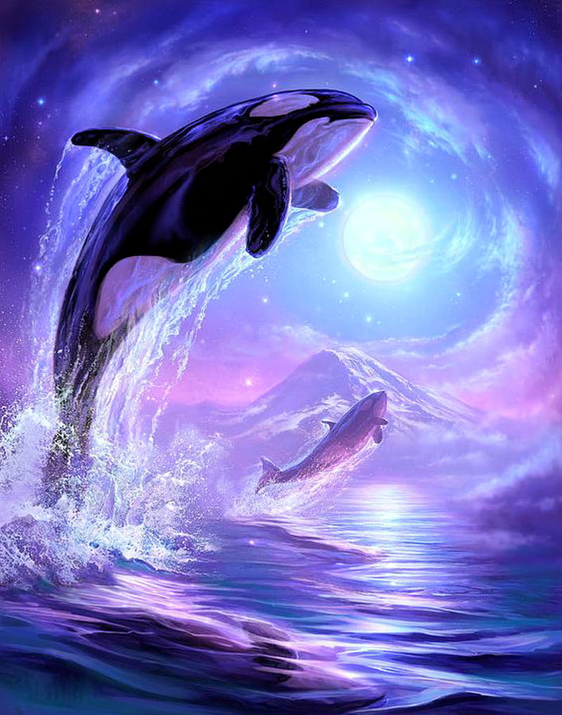 Touching The Sky, blue, killer whale, ocean, sea, whale, whales, HD phone wallpaper