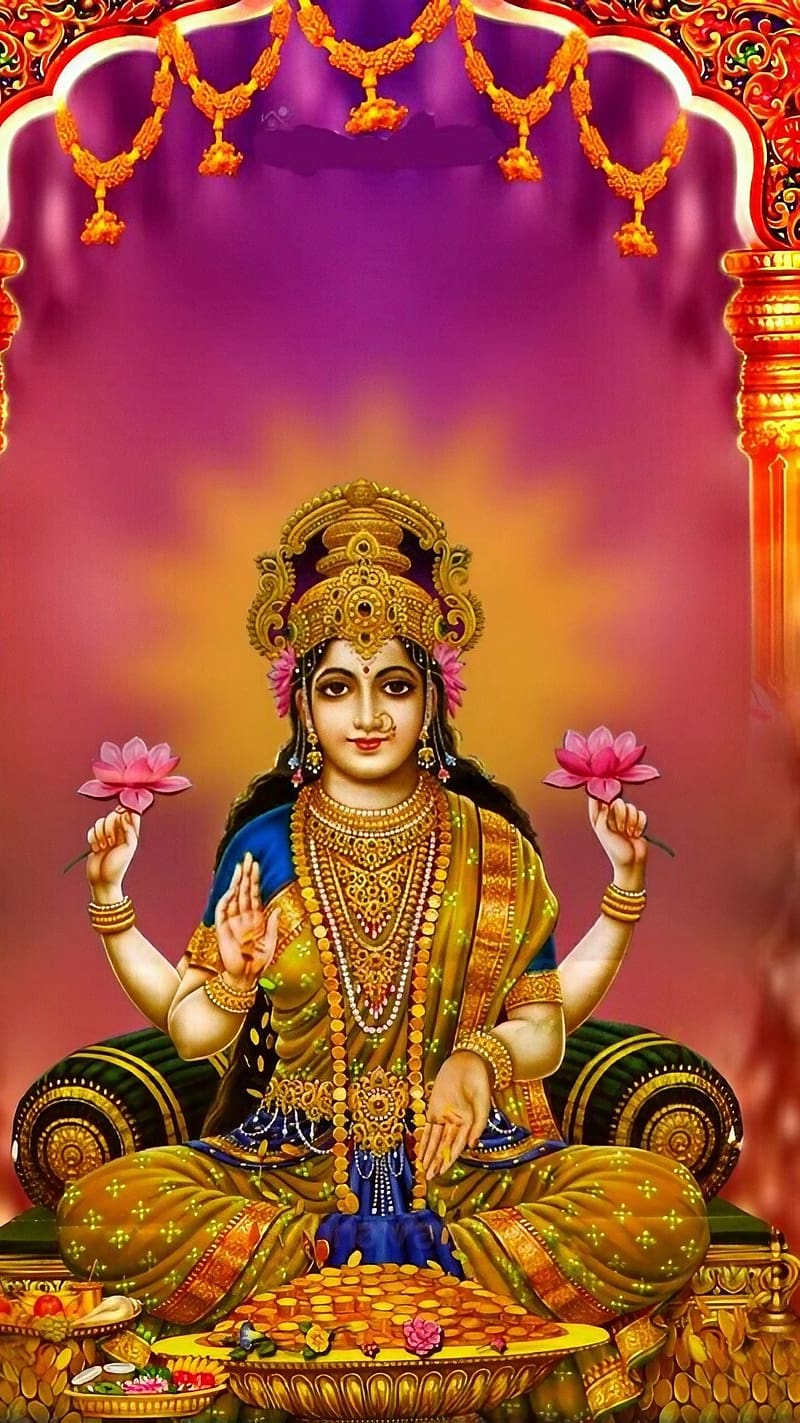 Maa Laxmi , Purple Background, goddess of wealth, lakshmi maa, HD phone wallpaper
