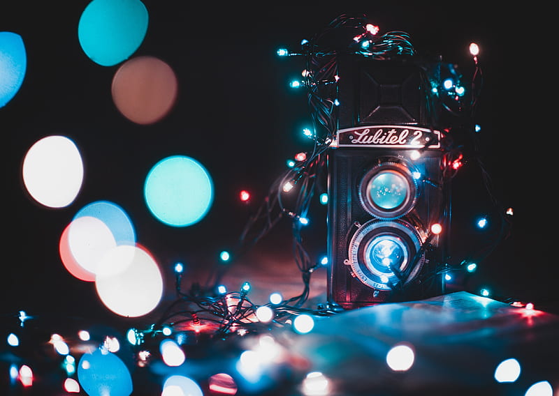 vintage camera, bokeh, lights, Technology, HD wallpaper