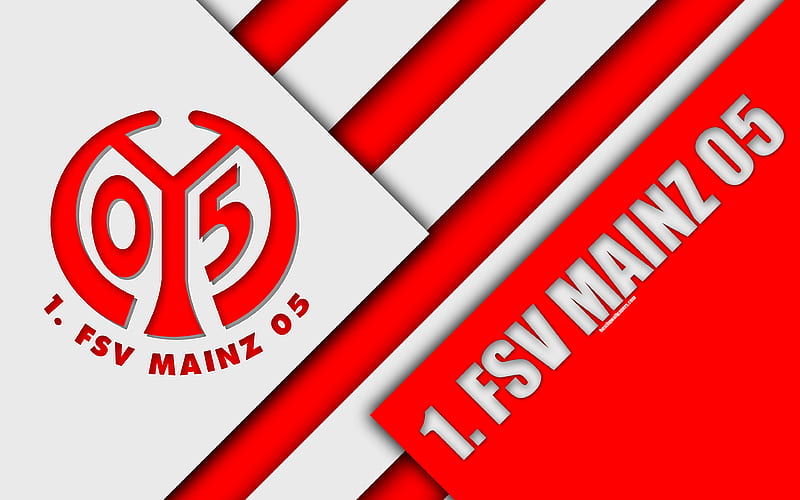 FSV Mainz 05 red white abstraction, material design, emblem, german football club, logo, Bundesliga, Mainz, Germany, HD wallpaper