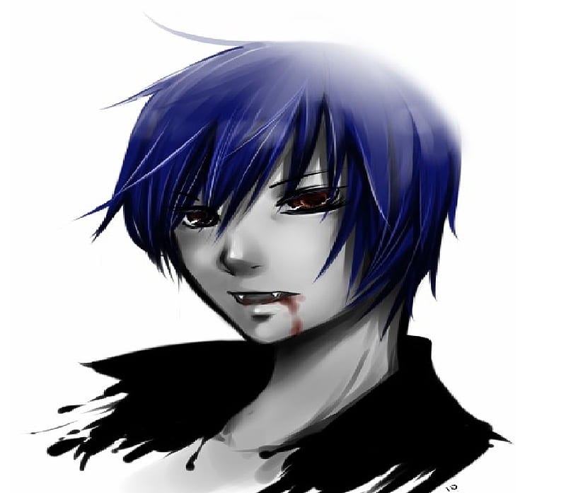 kaito the sad vampier part two, kaito, vampier, scream, sad, scary, evil, blue, HD wallpaper