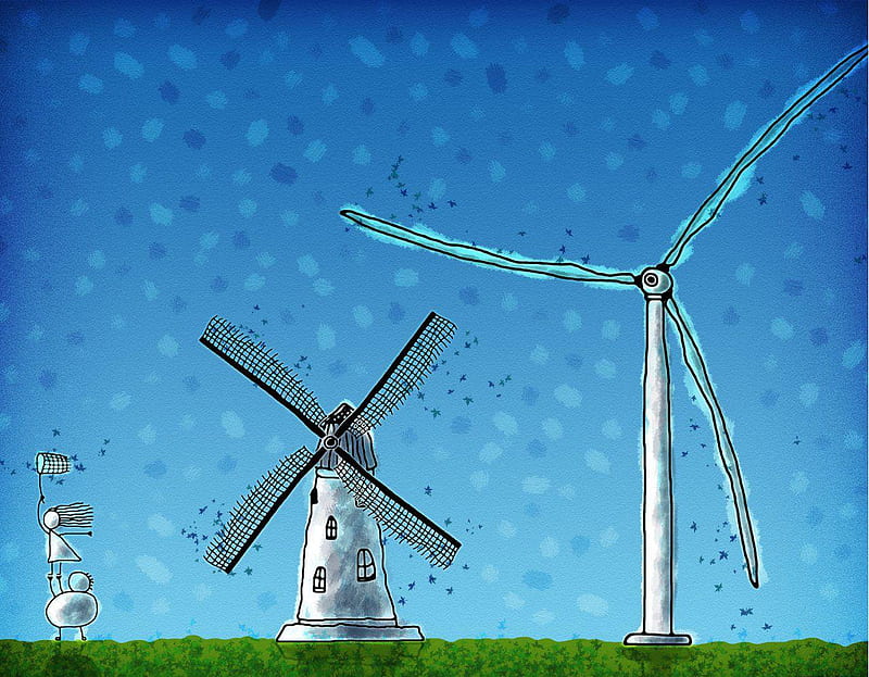 windmill, mill, sky, wind, blue, HD wallpaper