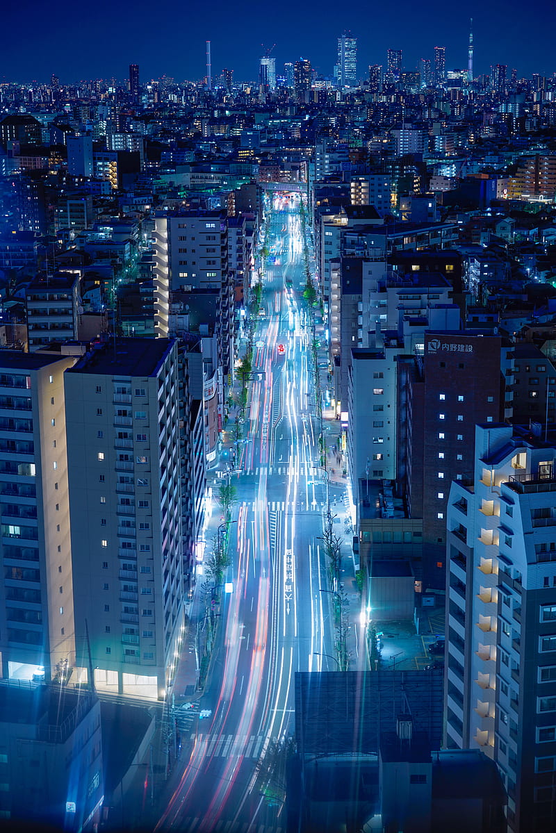 city, traffic, lights, street, night, megalopolis, tokyo, HD phone wallpaper