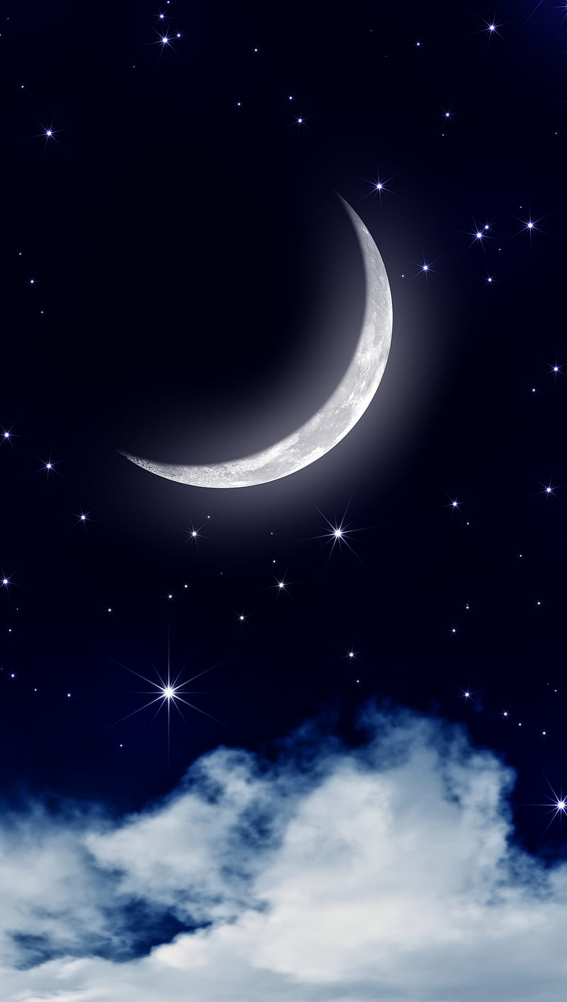 Romantic Night, moon, night, sky, stars, HD phone wallpaper