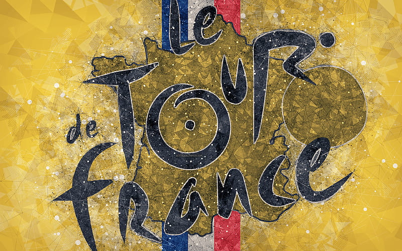 Tour de France, July 2018 creative geometric art, logo, grunge, map of France, emblem, yellow abstract background, France, bicycle race, HD wallpaper