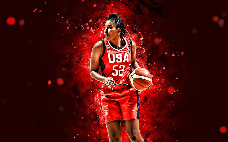 Ariel Atkins USA Basketball Womens National Team, red neon lights, basketball, US womens national basketball team, creative, Ariel Atkins, HD wallpaper