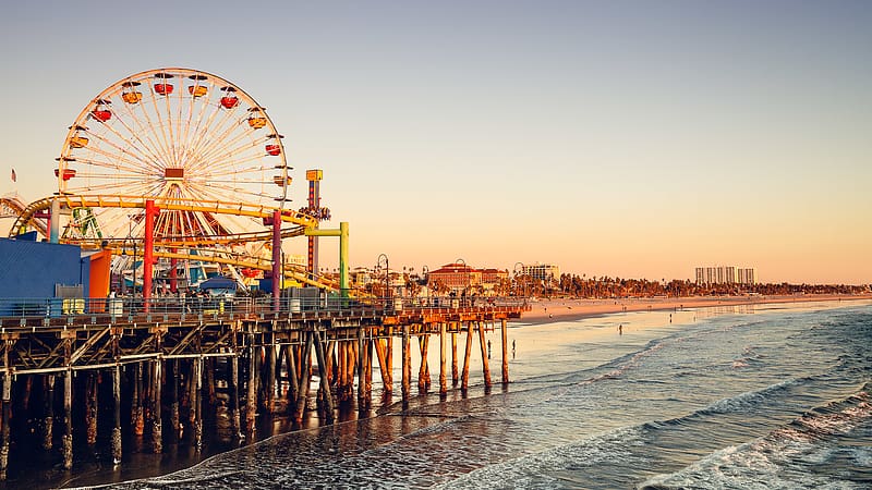 Beach, Usa, Pier, Ferris Wheel, California, , Los Angeles, Amusement Park, Santa Monica, HD wallpaper