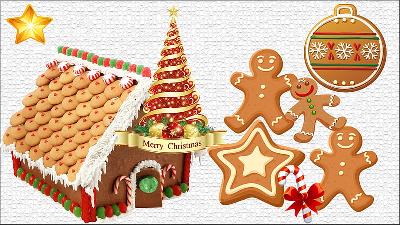 Christmas Tree In GingerBread House, bread, tree, xmas, ginger, HD wallpaper
