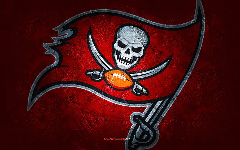 Tampa Bay Buccaneers, American football team, red stone background, Tampa Bay Buccaneers logo, grunge art, NFL, American football, USA, Tampa Bay Buccaneers emblem, HD wallpaper