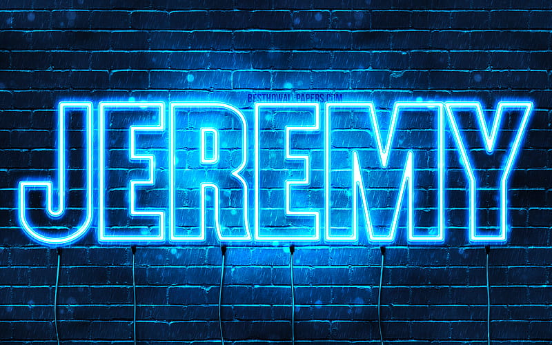 Jeremy with names, horizontal text, Jeremy name, blue neon lights, with Jeremy name, HD wallpaper