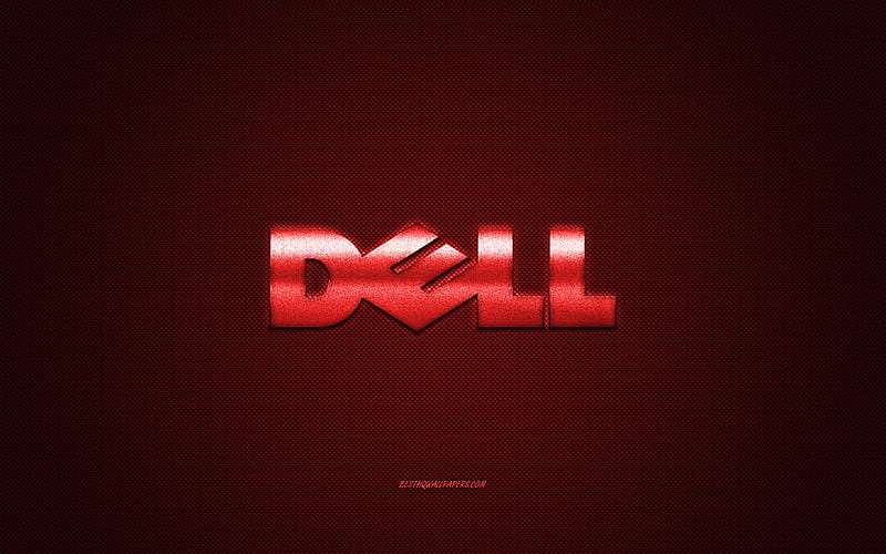 Dell logo, red carbon background, Dell metal logo, Dell red emblem, Dell, red carbon texture, HD wallpaper