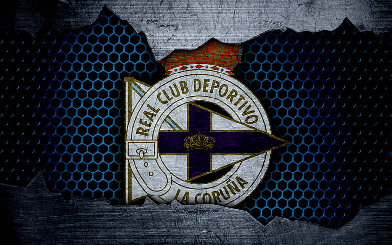 Deportivo FC La Liga, football, emblem, Deportivo logo, La Coruna, Spain, football club, metal texture, grunge, HD wallpaper