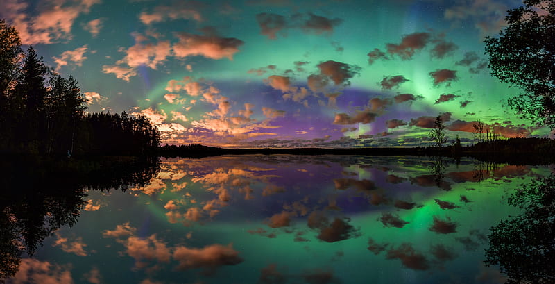 Earth, Aurora Borealis, Cloud, Lake, Nature, Night, Reflection, HD wallpaper