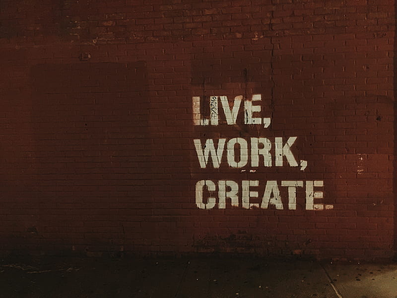 red brick wall with live, work, create. quote, HD wallpaper