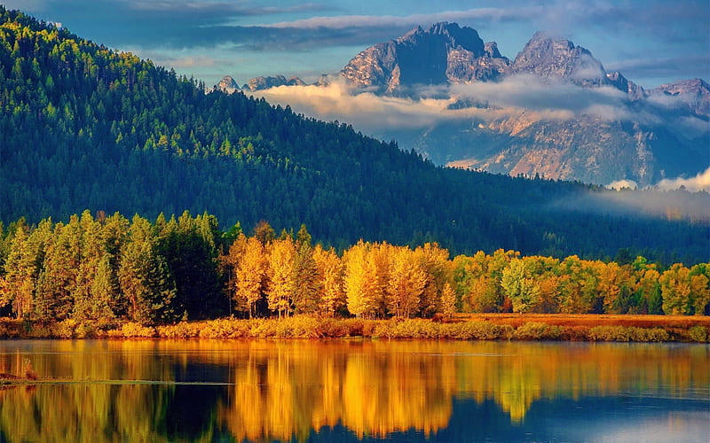 Riverside, autumn, river, trees, mountains, HD wallpaper | Peakpx