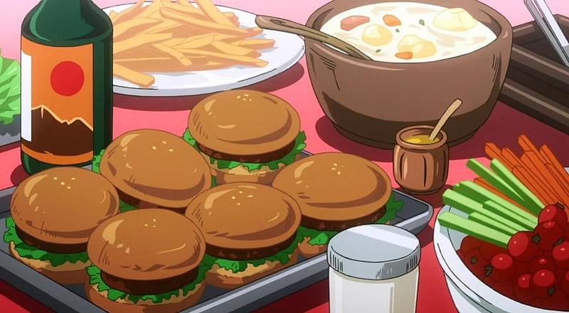 ♡ Food ♡, pretty, item, object, objects, hamburger, sweet, nice, yummy, anime, french fries, bowl, delicious, lovely, food, items, anime food, soup, cute, kawaii, taste, plate, tasty, HD wallpaper