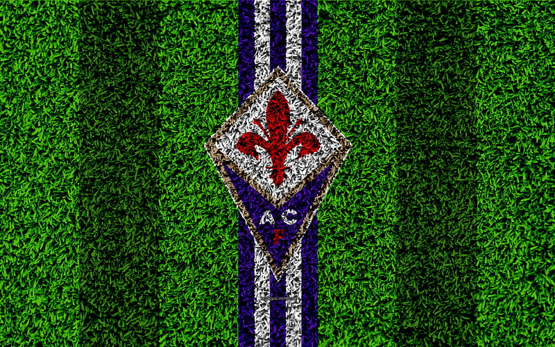 Fiorentina FC logo, football lawn, Italian football club, purple white lines, emblem, grass texture, Serie A, Florence, Italy, football, ACF Fiorentina, HD wallpaper