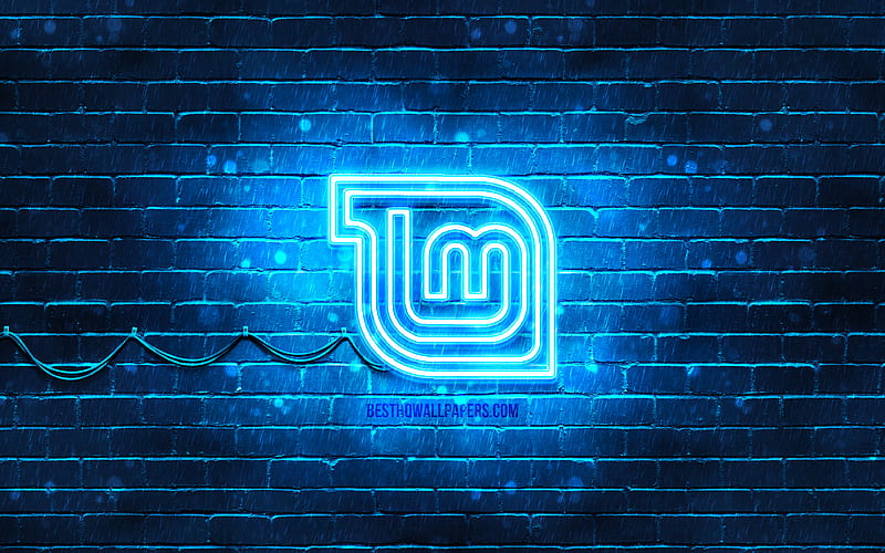 Linux Mint Mate blue logo blue brickwall, Linux Mint Mate logo, Linux, Linux Mint Mate neon logo, Linux Mint Mate, HD wallpaper