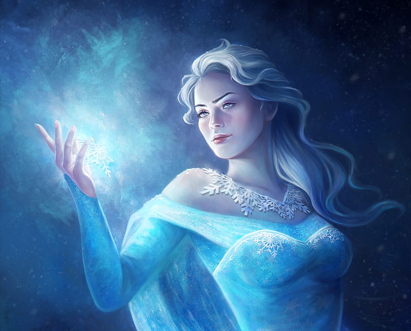 Elsa, fanart, luminos, fantasy, girl, snow queen, hand, gabrielleragusi ...