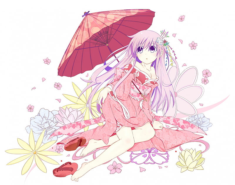 anime pink, geta, kimono, kawai, cute, clog sandals, sit, pink kimono, anime, feet, yukata, flower, sandals, HD wallpaper