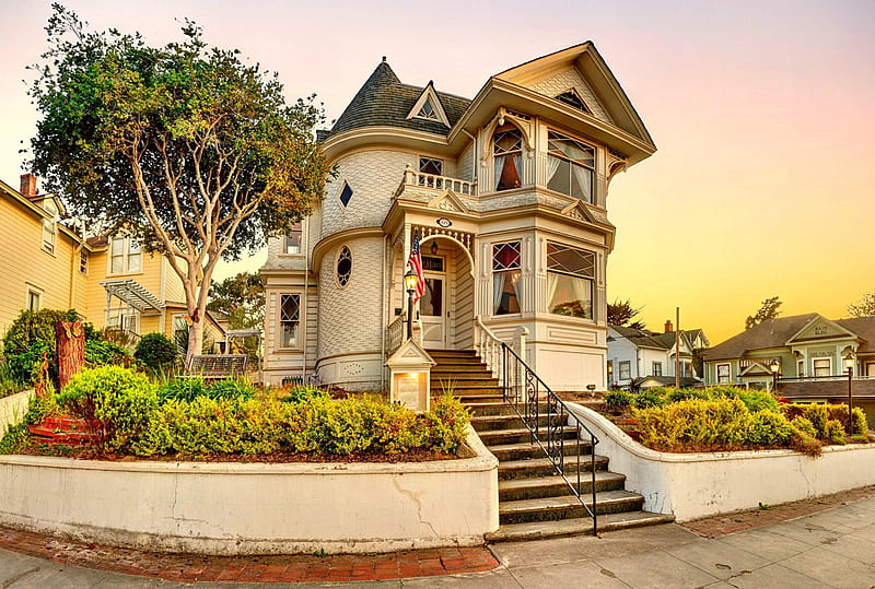 Beautiful Victorian house, United States, victorian, houses, bonito, street, HD wallpaper